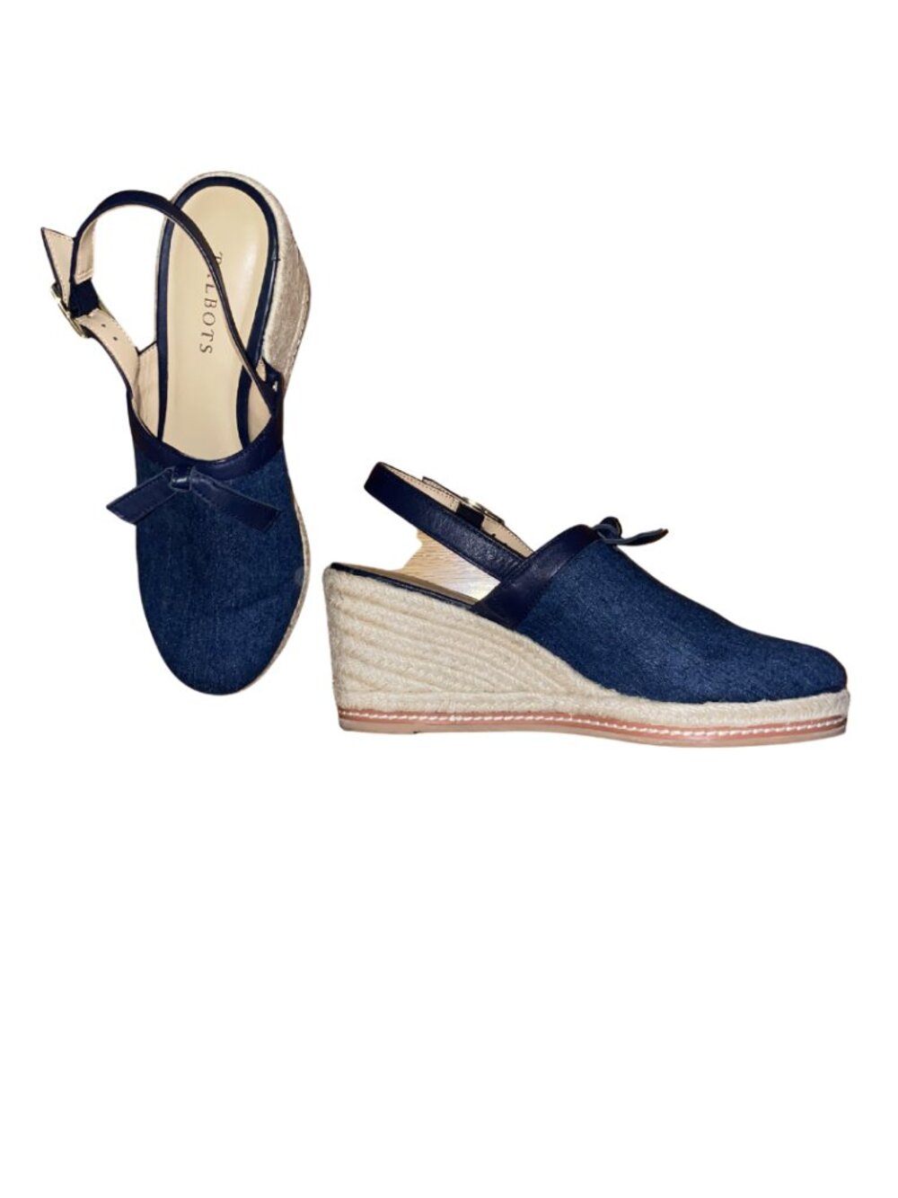 Talbots Saylor Bow Denim Espadrille Wedge Sandals Size 9M